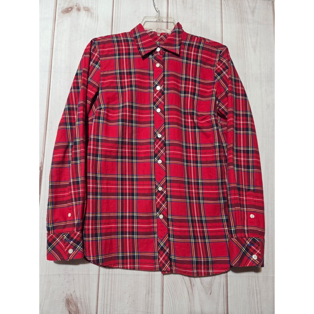Talbots Red Tartan Plaid Button Down Shirt Womens XS Cotton Long Sleeve‎ Classic